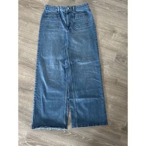 Free Assembly Womens High Rise Wide Leg Utility Patch Pocket Jeans Blue Size 10